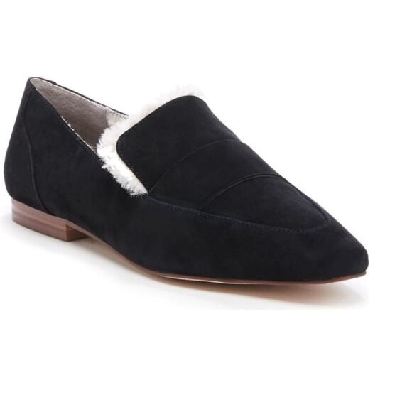 SOLE SOCIETY loafer‎ Bettina black leather faux fur lined shoe 9.5 - Picture 1 of 8